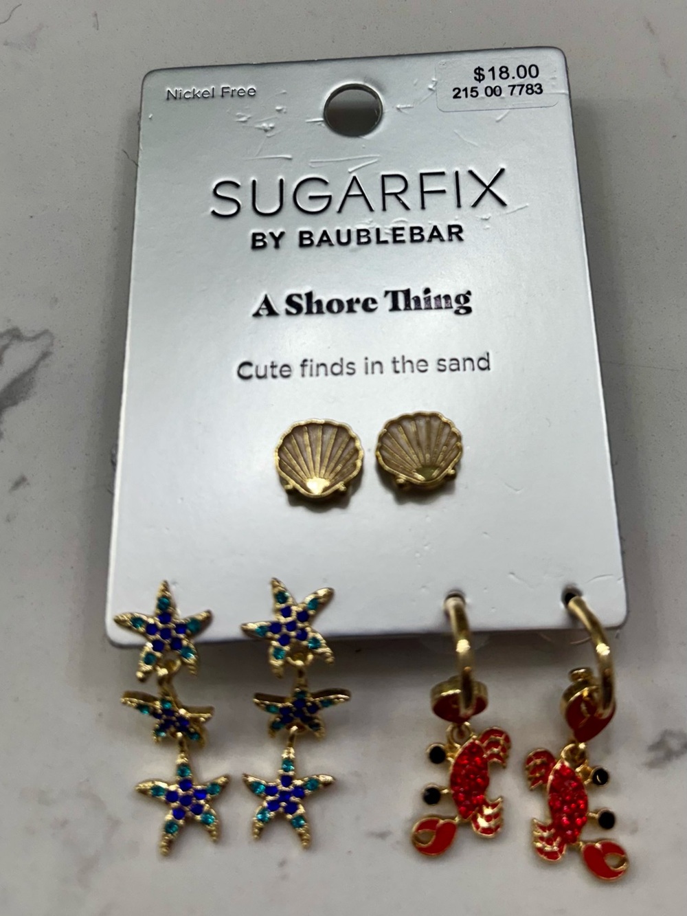 BaubleBar Gold Charm Coastal Earring Set with Starfish, Crab & Seashell
